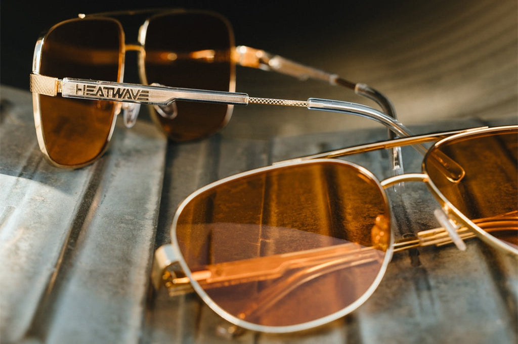 Heat Wave Incline Polished Gold Frame Amber Lens Sunglasses