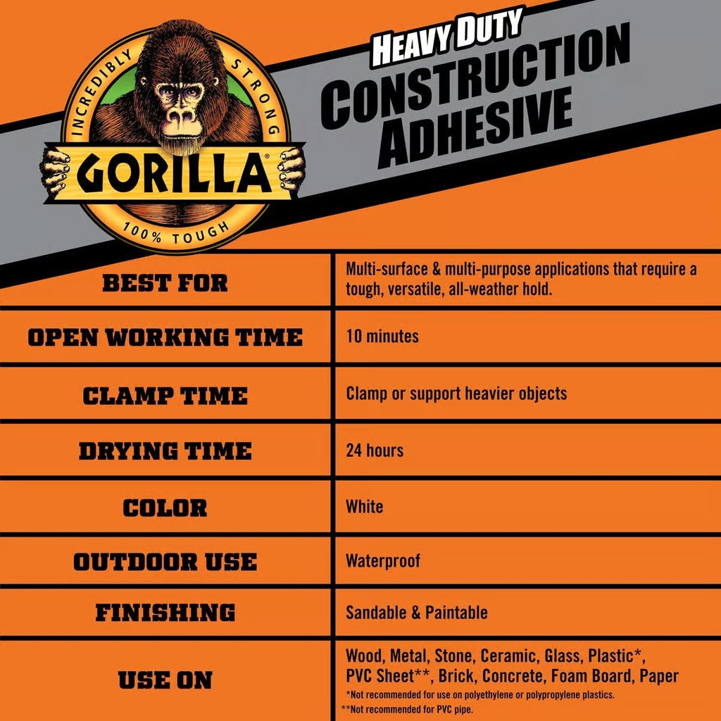 Gorilla Glue Heavy Duty All Purpose Construction Adhesive, 7-oz. (108724)