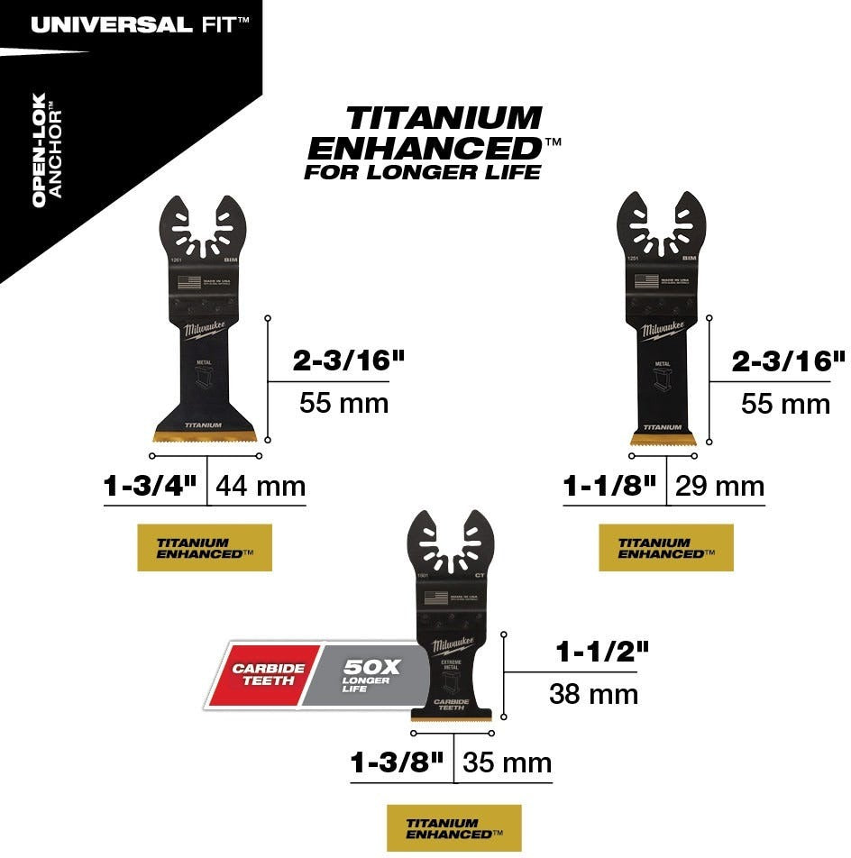 Milwaukee 49-10-9006 Open-Lok Metal Cutting Multi-Tool Blade, Variety Pack, 3-Pieces
