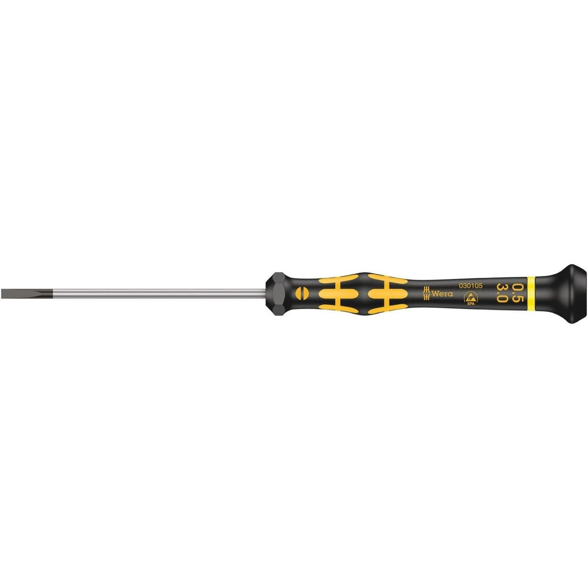Wera 1578 A Esd Kraftform Micro Screwdriver For Slotted Screws, 0.50x3x80-mm.