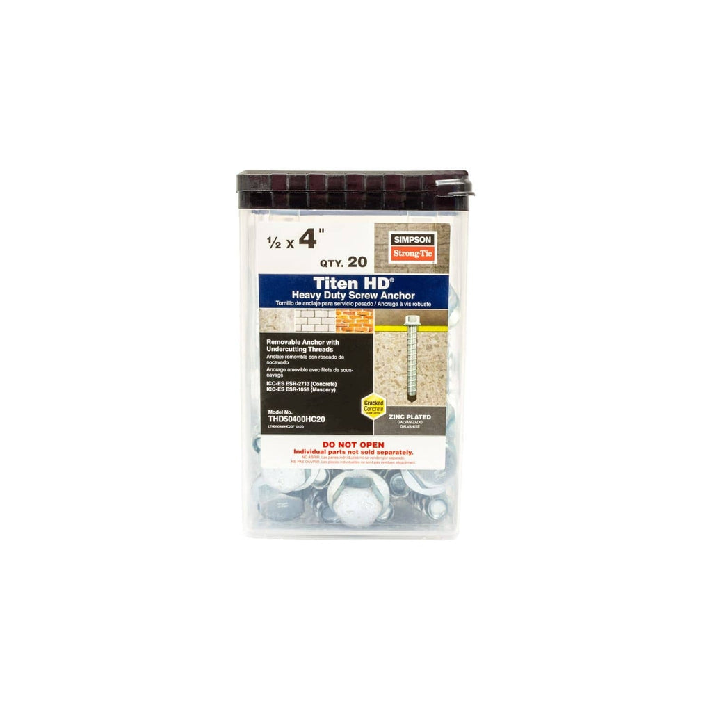 Simpson Strong-Tie THD50400HC20 Titen HD 1/2-in. x 4-in. Heavy-Duty Screw Anchor, 20-Pack
