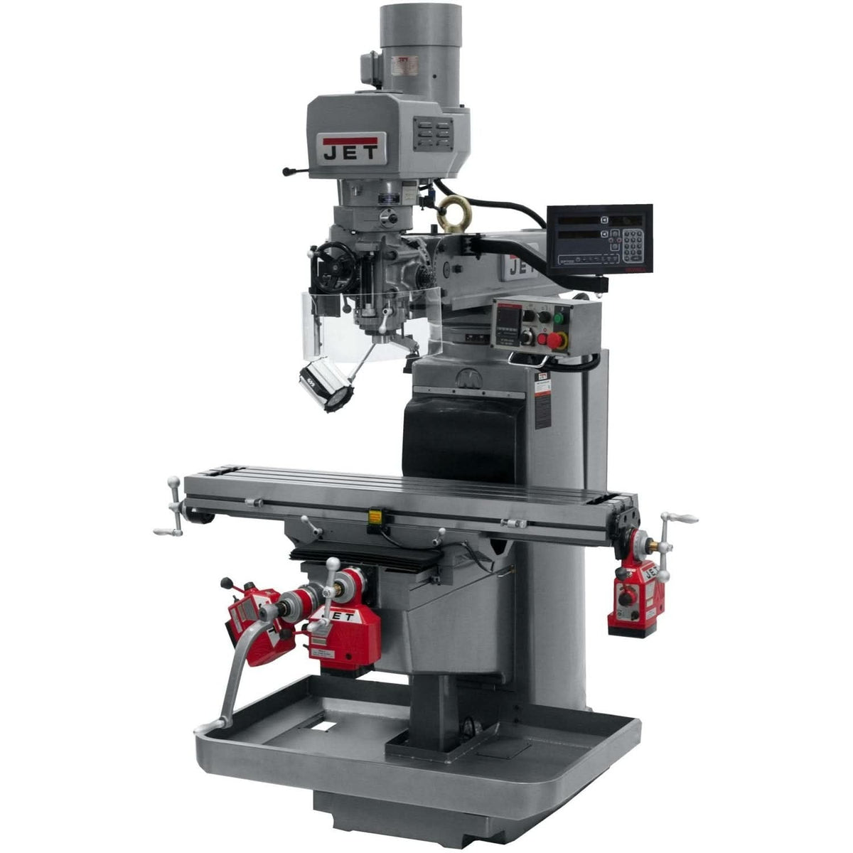 Jet Tools 690643 JTM-1050EVS2/230 Mill With 3-Axis Newall DP700 DRO (Knee) With X, Y and Z-Axis Powerfeeds