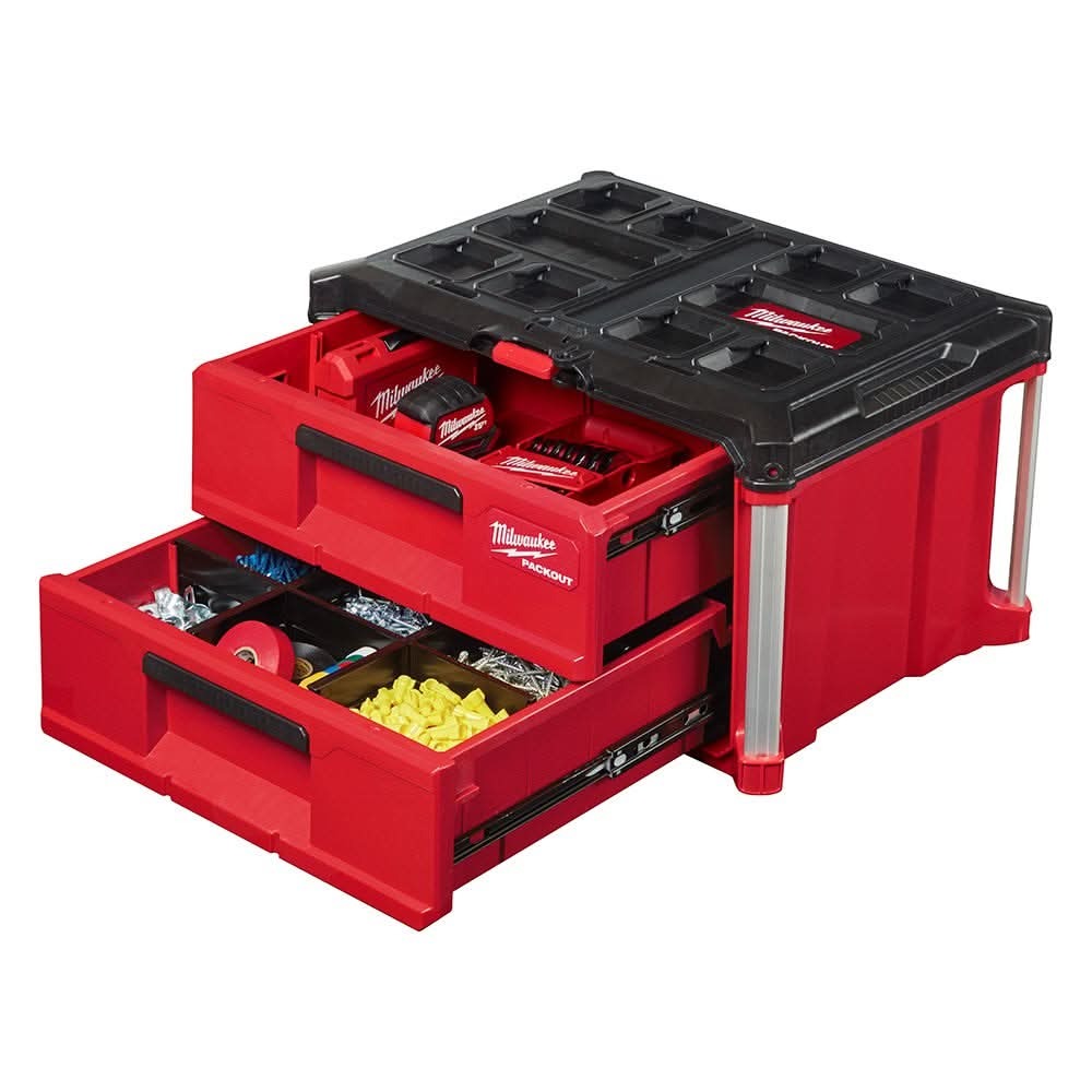 Milwaukee 48-22-8442 PACKOUT 2-Drawer Tool Box With PACKOUT Organizer SHOCKWAVE 100-Piece Impact Bit Set