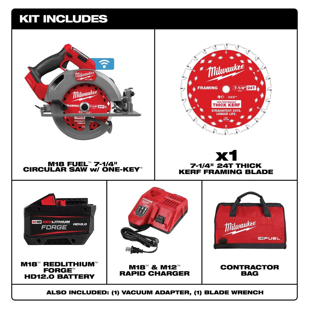Milwaukee 2835-21HD M18 FUEL 7-1/4-in. Circular Saw w/ ONE-KEY 12.0Ah Kit