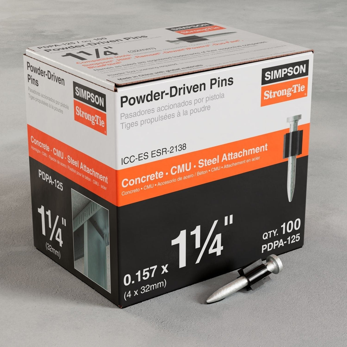 Simpson Strong-Tie PDPA-125 PDPA .157-in. x 1-1/4-in. Powder-Actuated Pin, 100-Pack