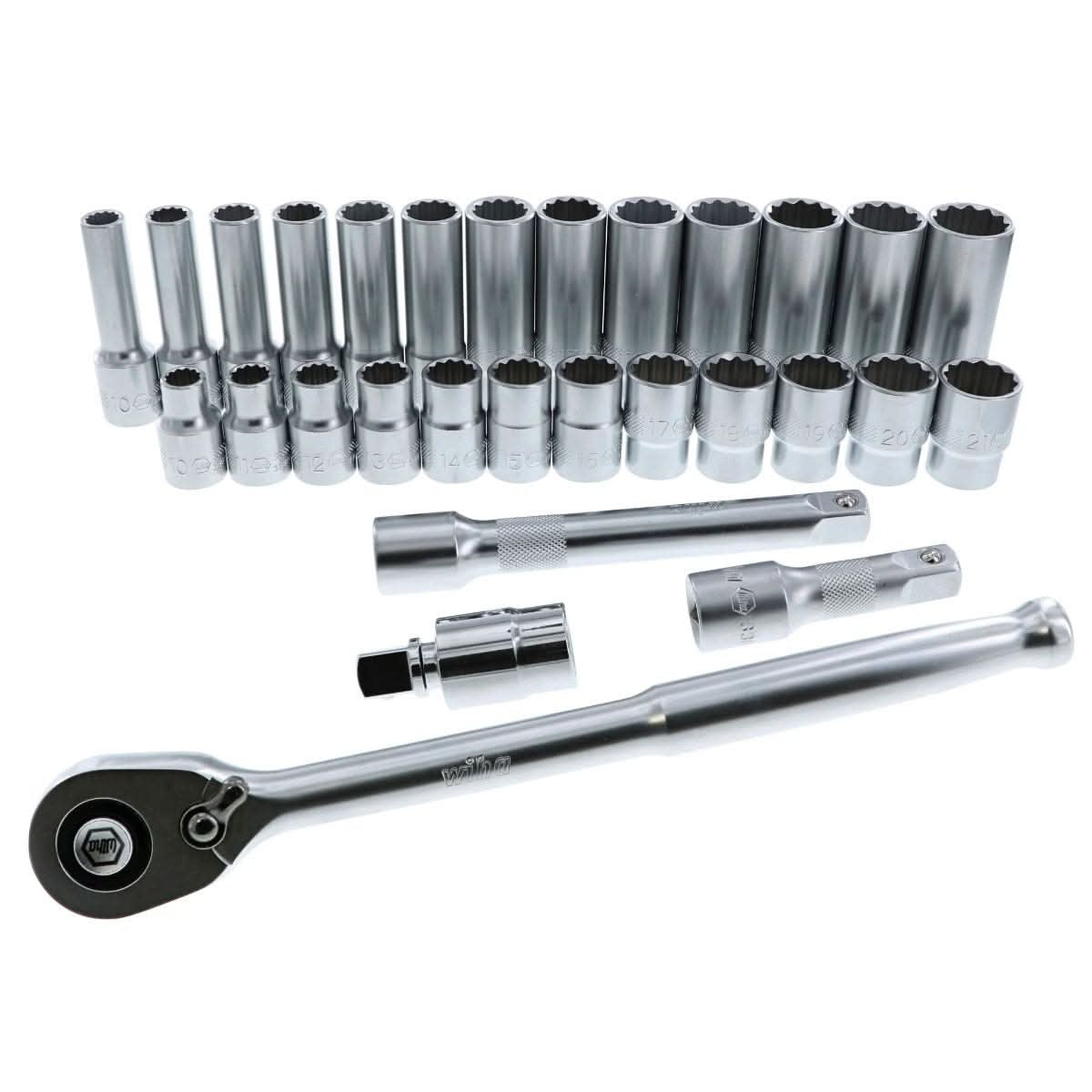 Wiha 33895 29-Piece 1/2" Drive Metric Professional Standard & Deep Socket Set
