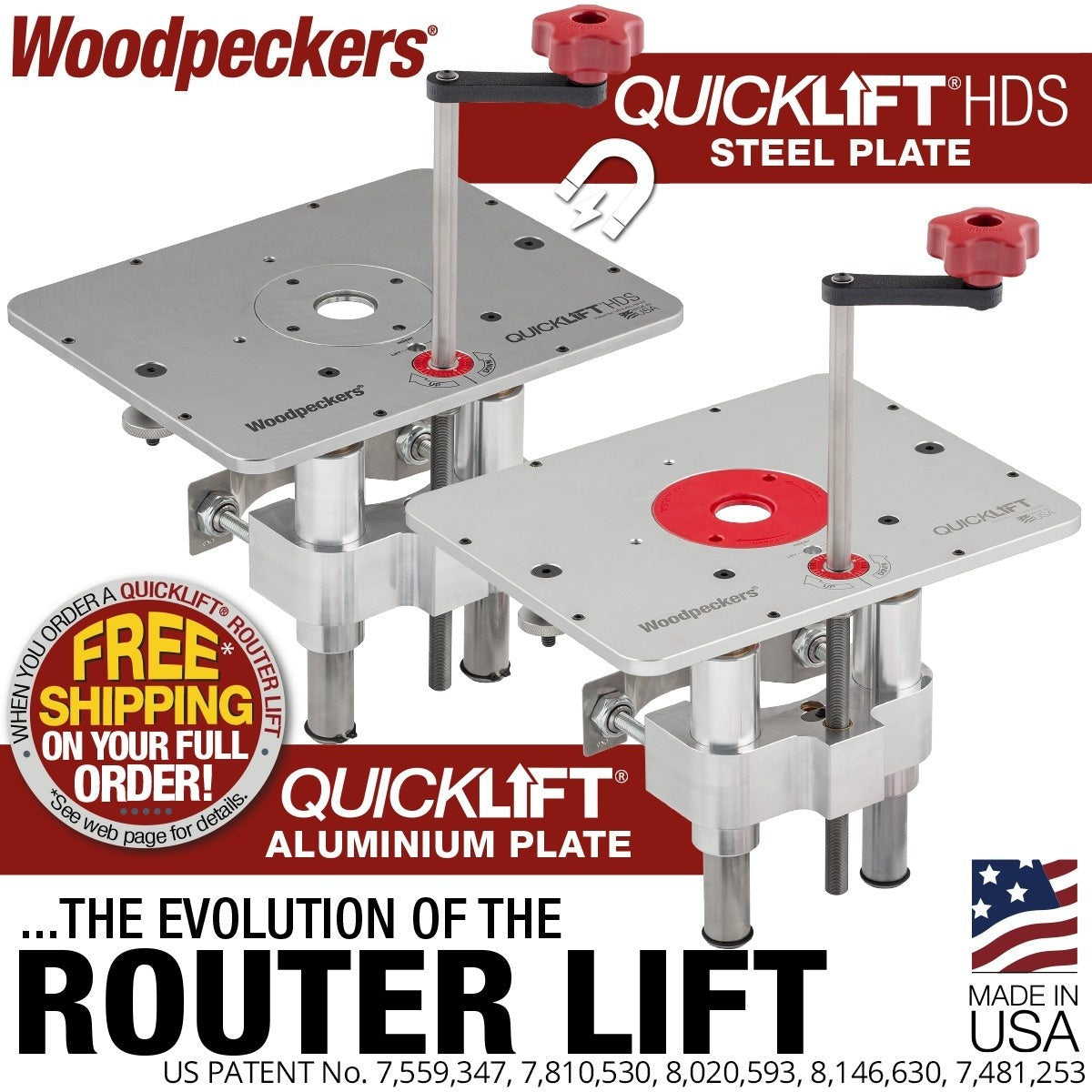 Woodpeckers QuickLift 420 4.2-in. Router Lift with Aluminum Plate and Micro-Adjustment (QL420-A-23)