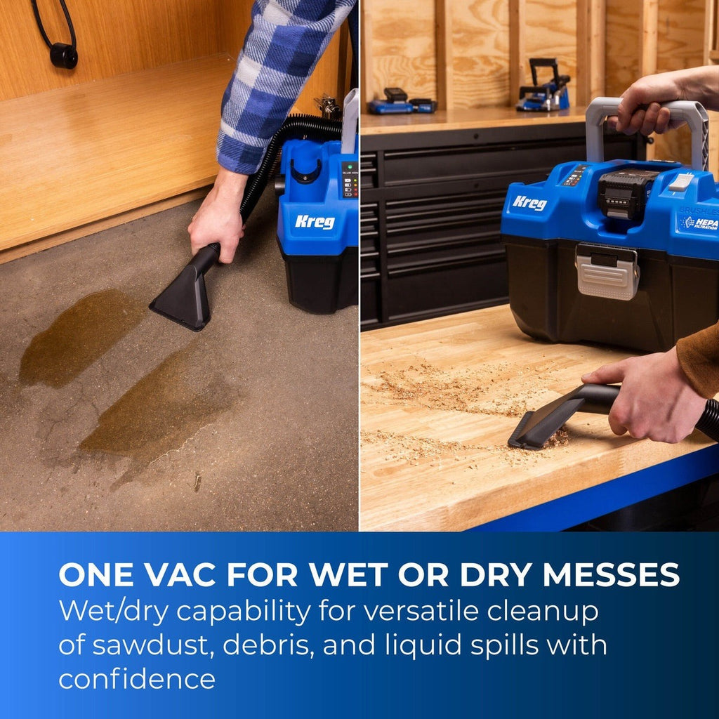 Kreg 20V 2.6 gal. Cordless Wet/Dry Vacuum with HEPA, Tool Only (KPTWDV026B)