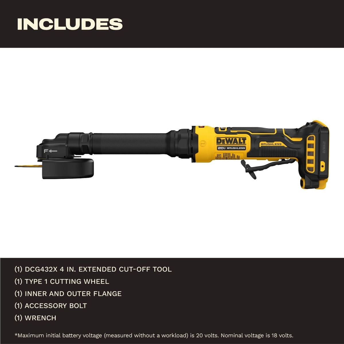 DeWALT DCG432XB ATOMIC 20V MAX 4 in. Extended Cut-Off Tool, Tool Only
