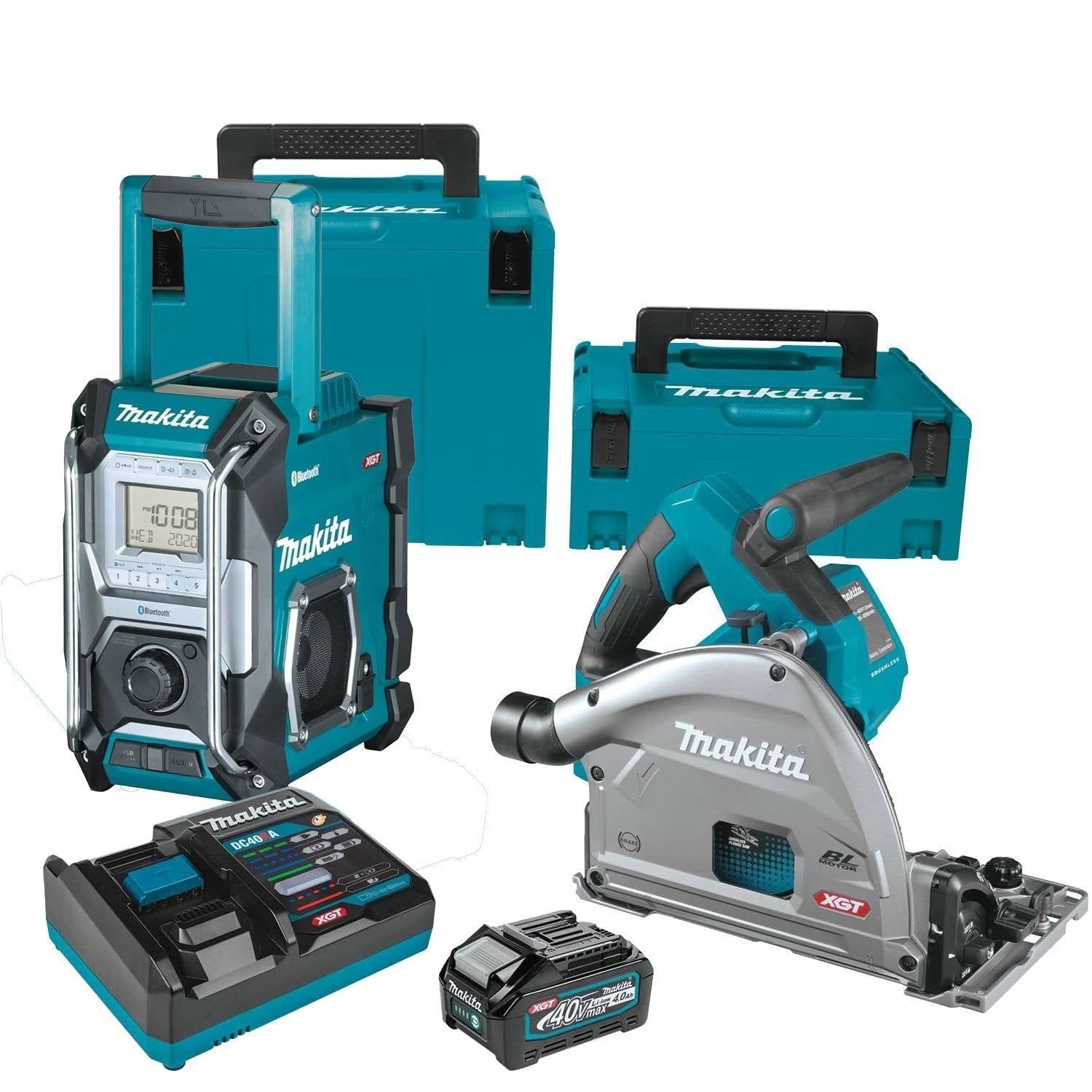Makita 40V max XGT Brushless 6-1/2" AWS Plunge Track Saw + Bluetooth Radio 4.0Ah Kit