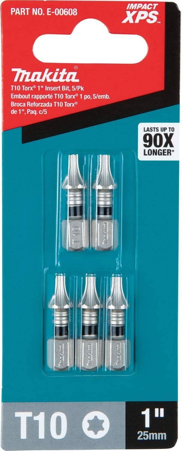 Makita E-00608 Impact XPS T10 Torx 1" Insert Bit, 5/pk