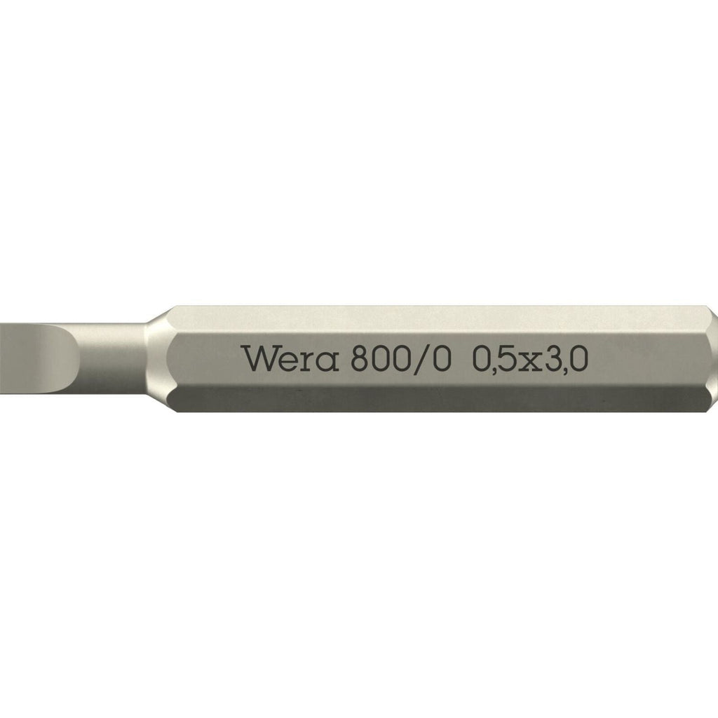Wera 800/0 Micro Bit For Slotted Screws, 0.50x3x30-mm.