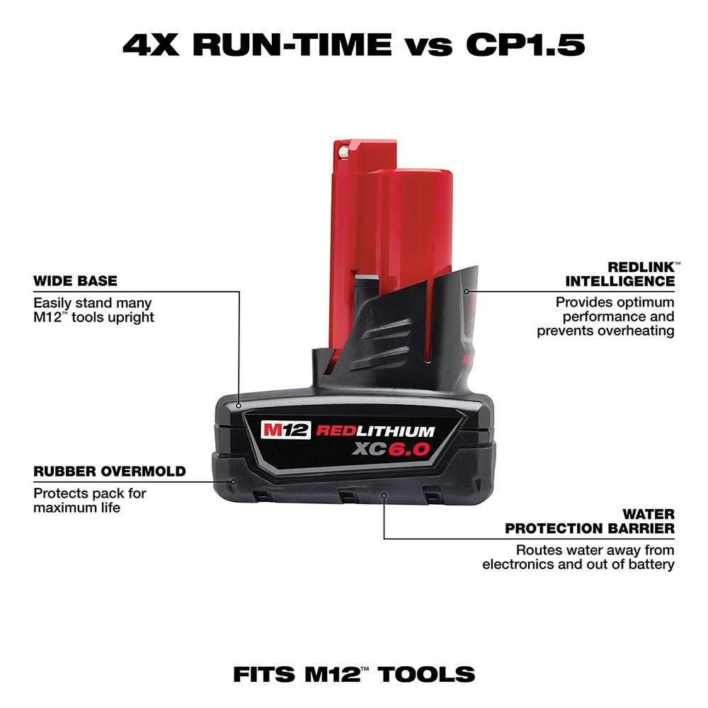 Milwaukee 48-11-2460 M12 REDLITHIUM XC 6.0Ah Extended Capacity Battery Pack