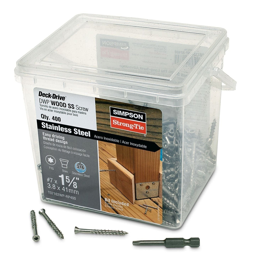 Simpson Strong-Tie T07162WP-RP400 Deck-Drive DWP WOOD SS Screw, #7 x 1-5/8-in. T-15, Trim Head, Type 316, 400-Pack