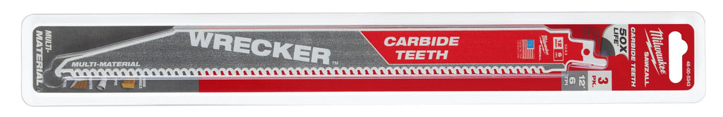 Milwaukee 48-00-5343 12-Inch 6-TPI THE WRECKER with Carbide Teeth SAWZALL Reciprocating Saw Blade, 3-Pack