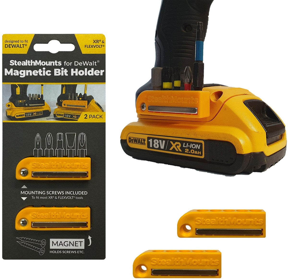 StealthMounts Magnetic Bit Holder for DeWALT XR & Flexvolt Tools, 2-Pack