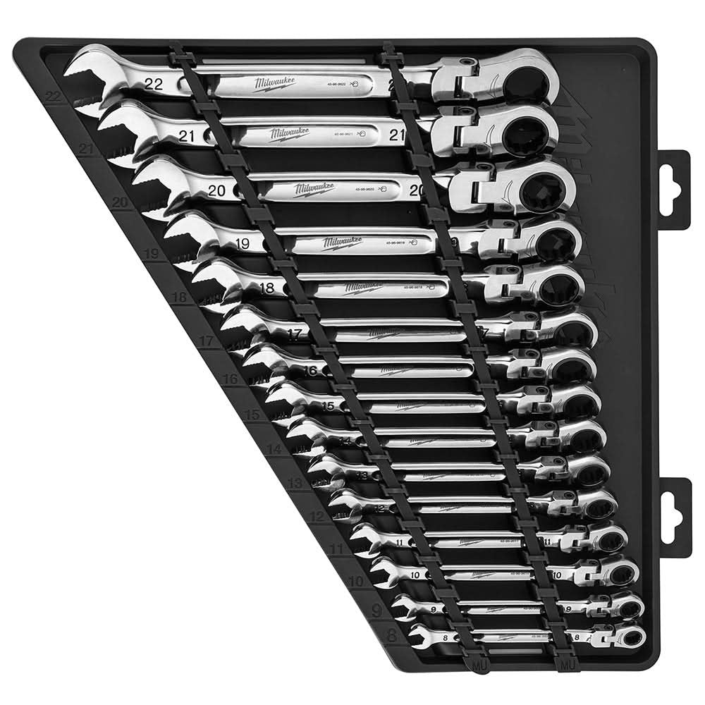Milwaukee 48-22-9513 Metric Flex Head Ratcheting Combination Wrench, 15-Pieces