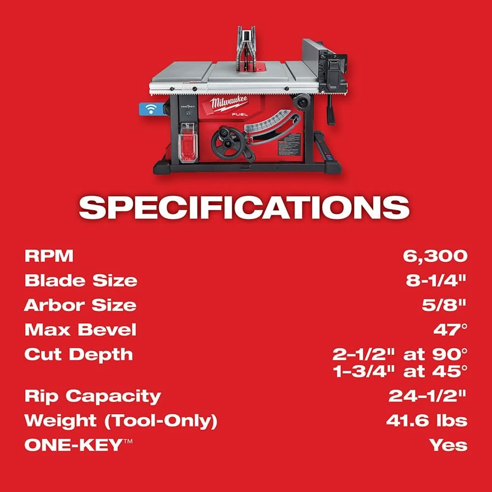 Milwaukee 2736-20 M18 FUEL 8-1/4" Table Saw with One-Key, Tool Only