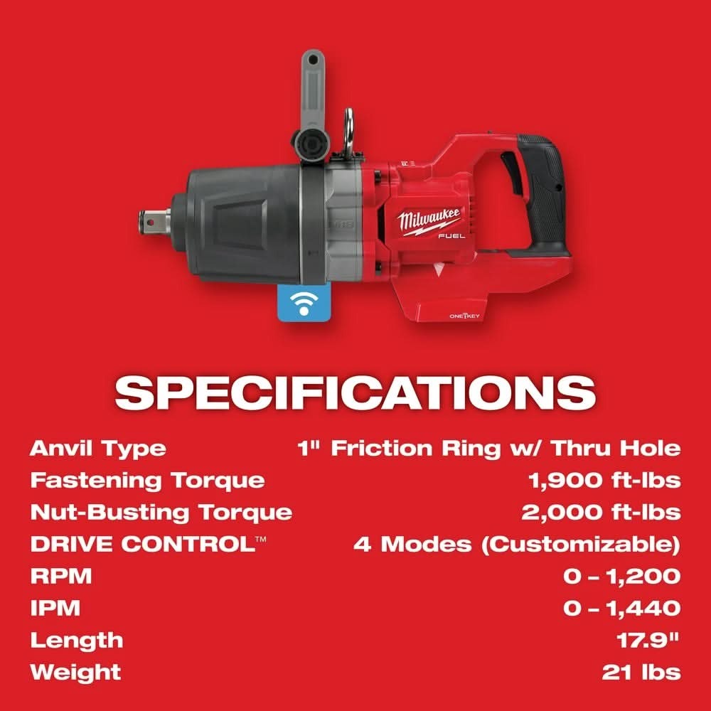 Milwaukee 2868-20 M18 FUEL 1" D-Handle ONE-KEY High Torque Impact Wrench, Tool Only