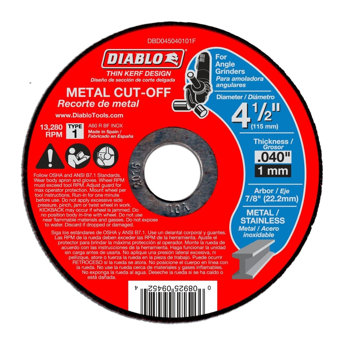 Diablo DBD045040125F 4-1/2-in. Thin Kerf Metal Cut-Off Discs, 25-Pack
