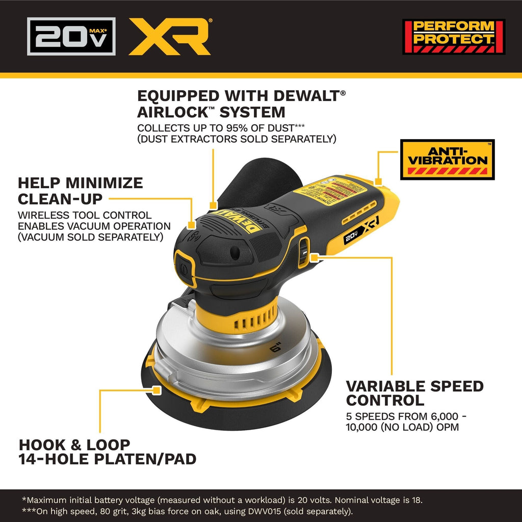 DEWALT 20V MAX XR 6-in. Random Orbital Sander, Tool Only (DCW230B)