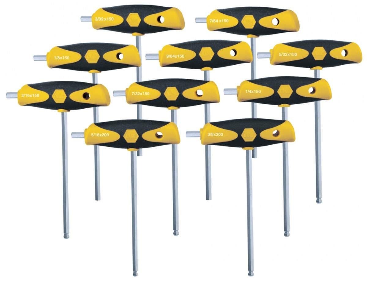 Wiha 54097 Soft Grip Dual Drive Ball End Hex T-Handle Inch Chrome Finish 10 Piece Set