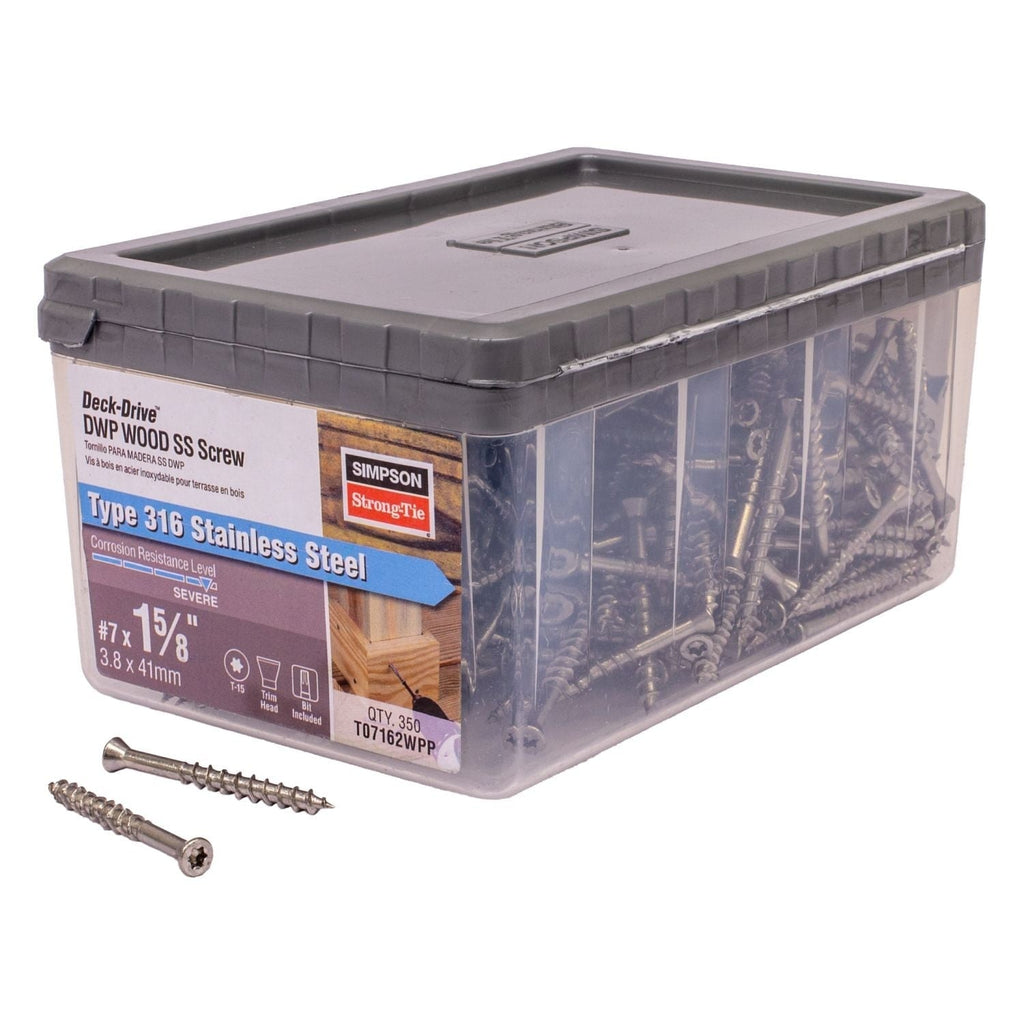 Simpson Strong-Tie T07162WPP Deck-Drive DWP WOOD SS Screw, #7 x 1-5/8-in. T-15, Trim Head, Type 316, 350-Pack