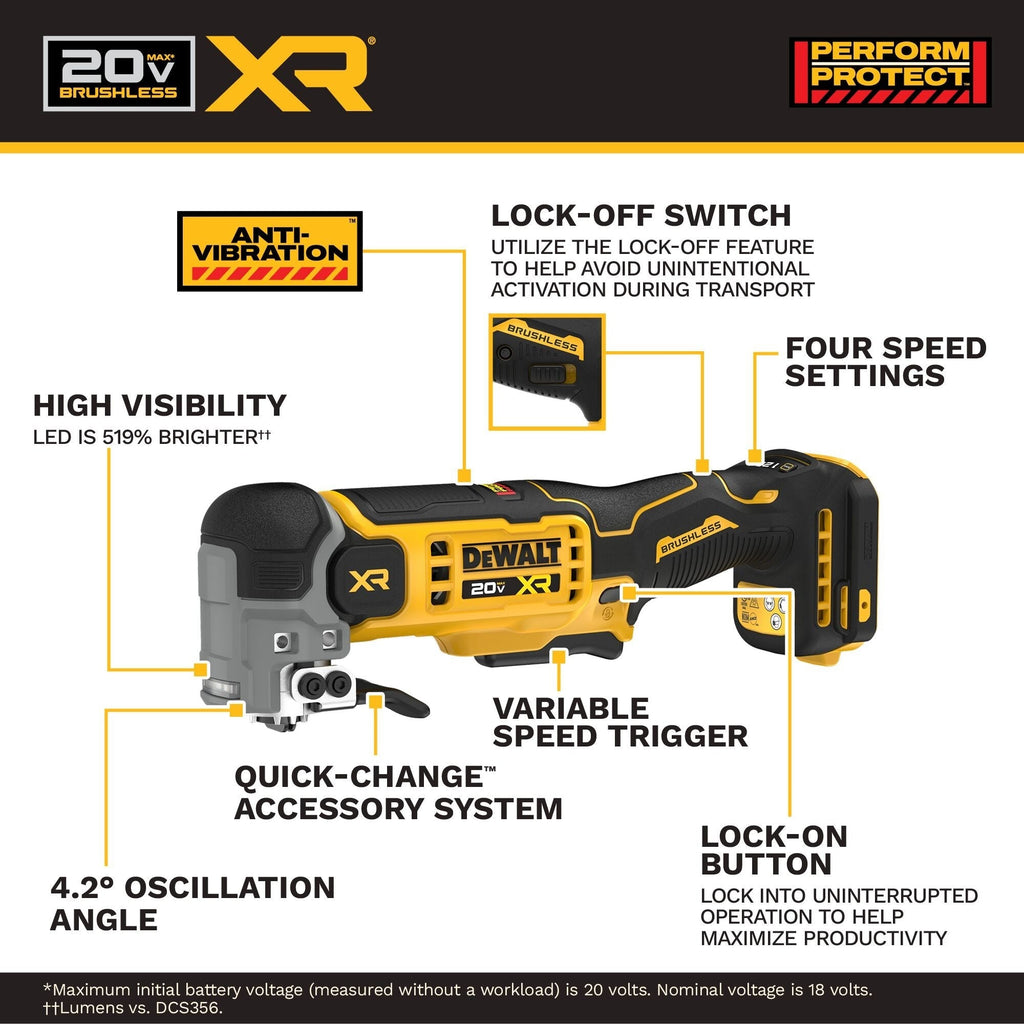 DEWALT 20V MAX* XR® Oscillating Multi-Tool, Tool Only (DCS359B)