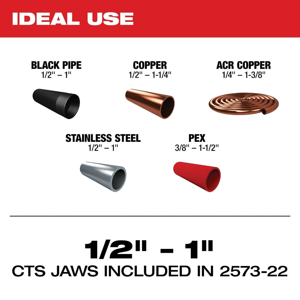 Milwaukee 2573-22 M12 FORCE LOGIC Press Tool Kit w/ ONE‐KEY with 1/2" – 1" CTS‐V Jaws