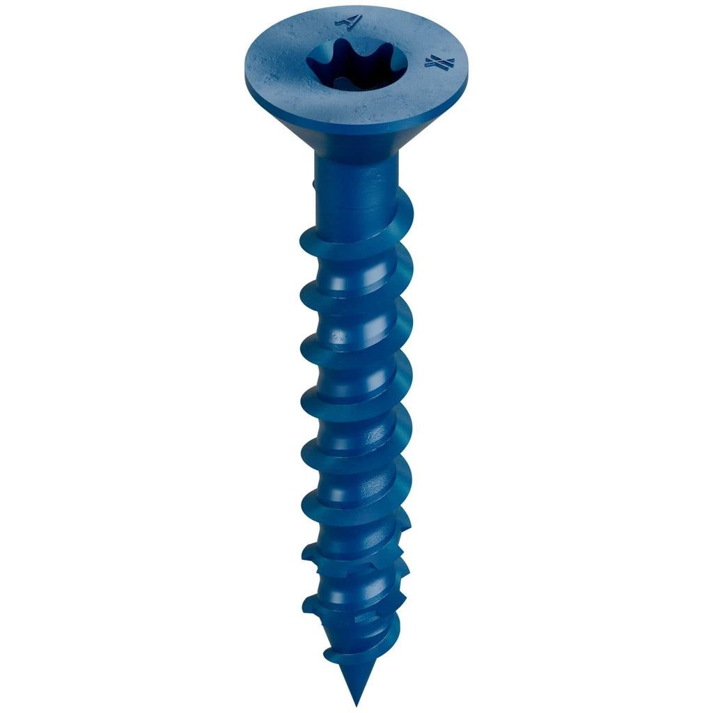 Simpson Strong-Tie TNT25134TFC8 Titen Turbo, 1/4-in. x 1-3/4-in. 6-Lobe Flat-Head Concrete and Masonry Screw, Blue, 8-Pack