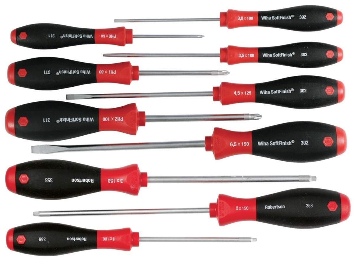Wiha 30290 SoftFinish Slotted/Phillips/Square Screwdriver 10 Piece Set