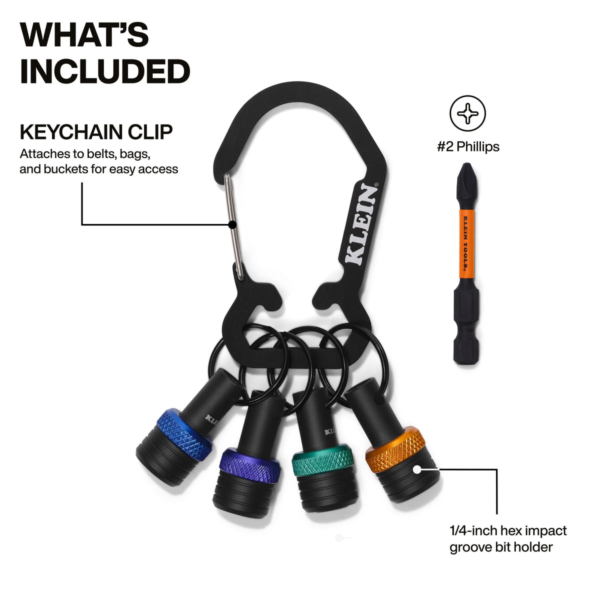 Klein K33850 Carabiner Bit Holder Keychain Set, 5-Piece