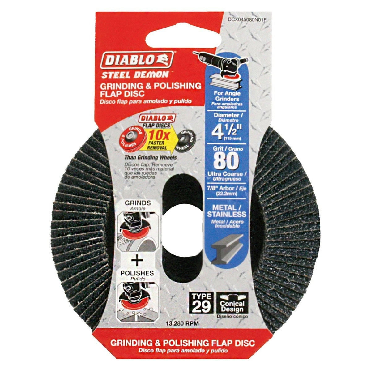 Diablo DCX045080N01F 4-1/2 Inch Steel Demon Flap Disc 80 Grit - Type 29
