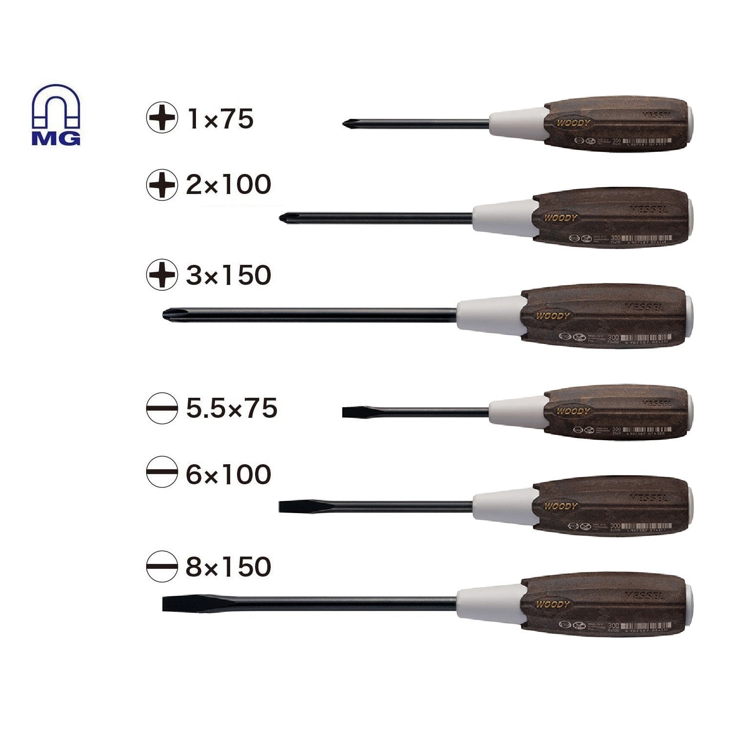 Vessel 3006CS WOOD-COMPO Non-Slip Screwdriver 6-Piece Set