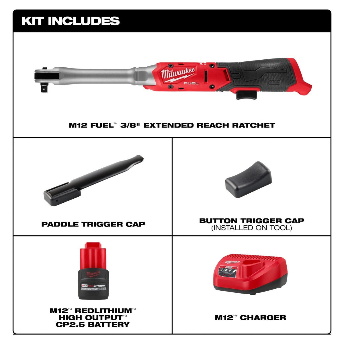 Milwaukee M12 FUEL 3/8-in. Extended Reach Ratchet 2.5Ah Kit (3059-21)