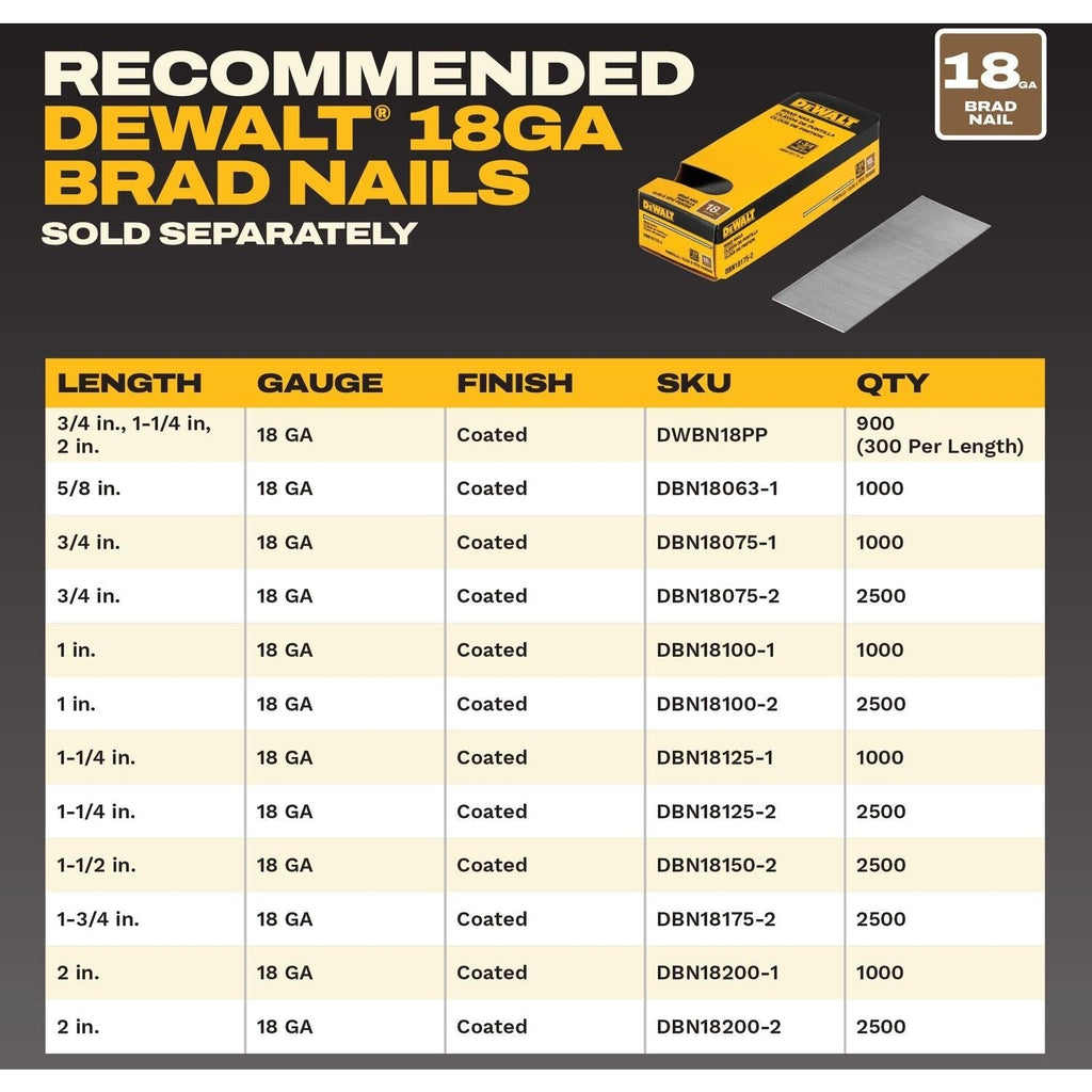 DeWALT DCN210B 20V MAX XR 18Ga Brad Nailer, Tool Only