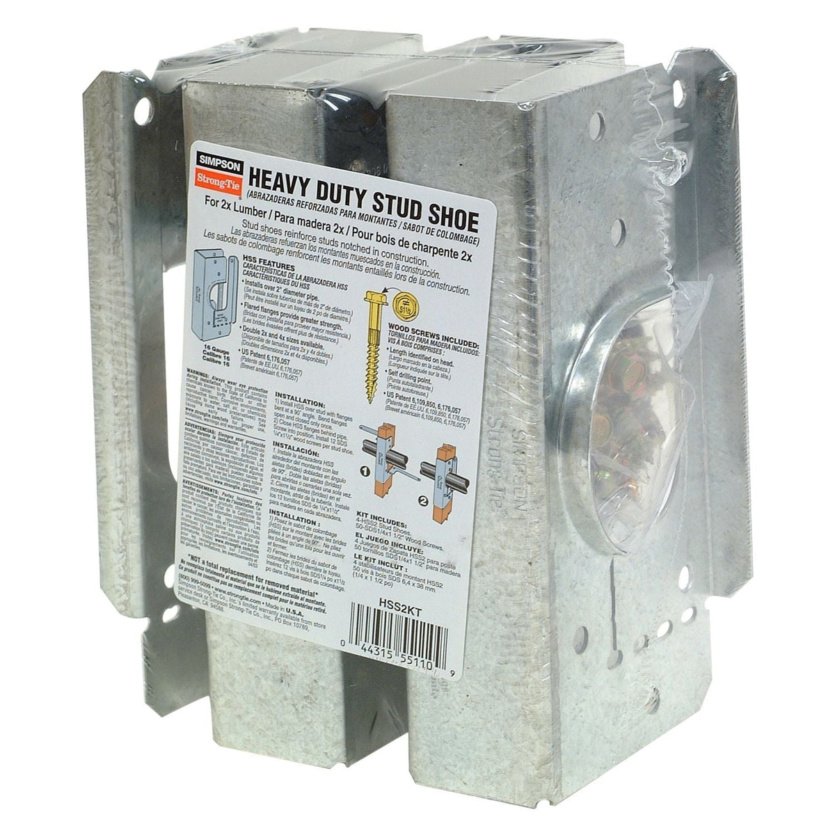 Simpson Strong-Tie HSS2KT HSS Galvanized Stud Shoe for 2x, with Strong-Drive SDS Screws, 4-Pack
