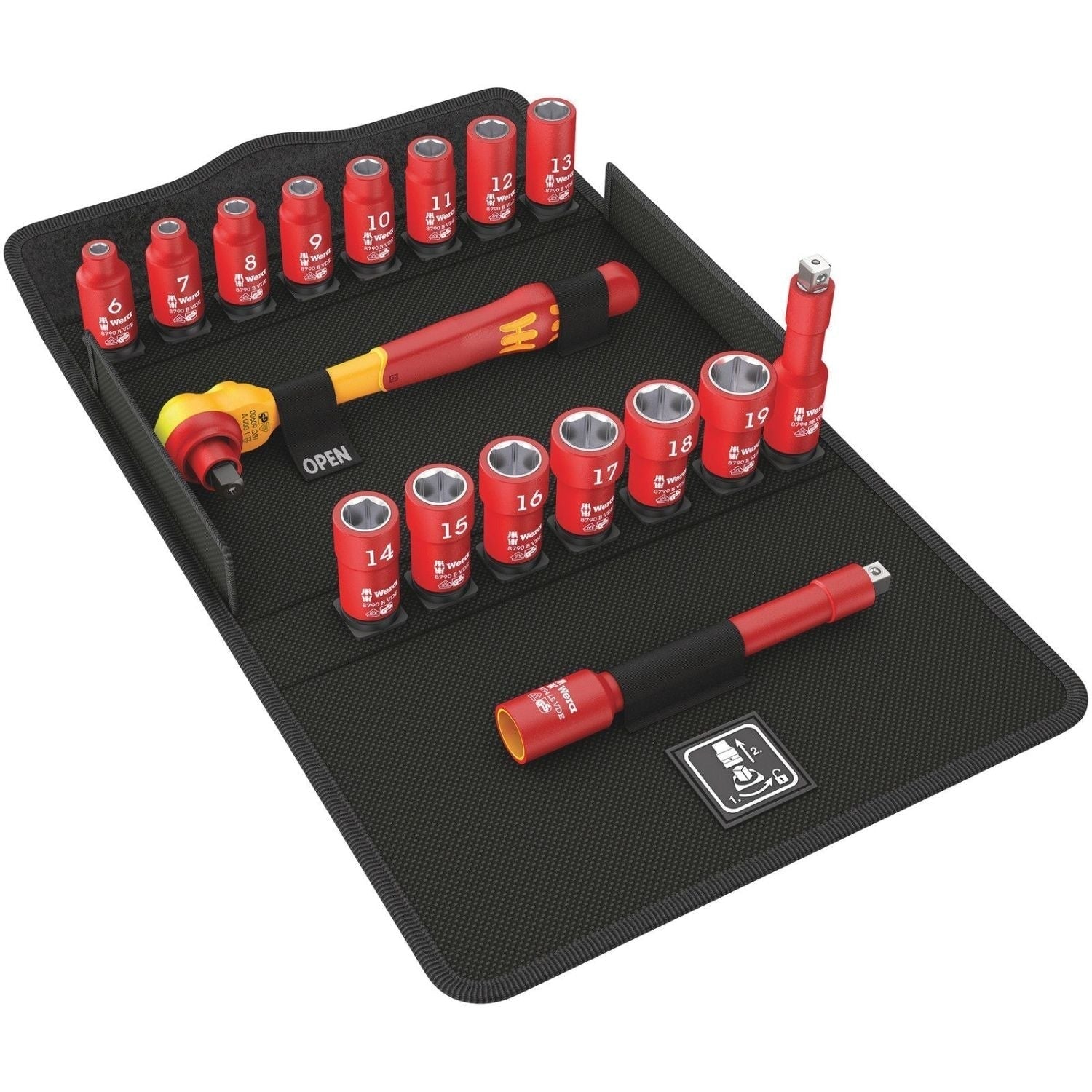Wera 8100 SB VDE 1 Zyklop Ratchet Set, Insulated, Switch Lever, 3/8-in. Drive, Metric, 17-Pieces