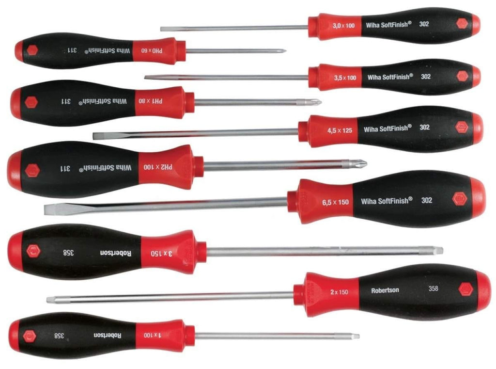 Wiha 30290 SoftFinish Slotted/Phillips/Square Screwdriver 10 Piece Set