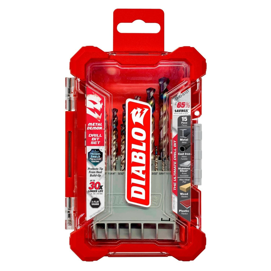 Diablo DMD-S15T Metal Demon Drill Bits Set for Mild, Hardened and Stainless Steels, 15-Piece