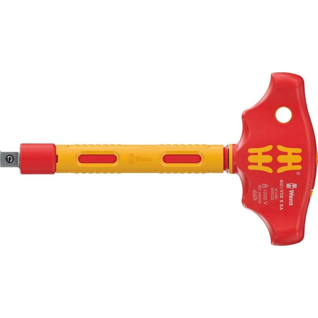 Wera 410 I VDE B Ra Vde-insulated T-Handle Adapter Screwdriver With Ratchet Functionality For 3/8-in. Sockets, 3/8-in.x130-mm.