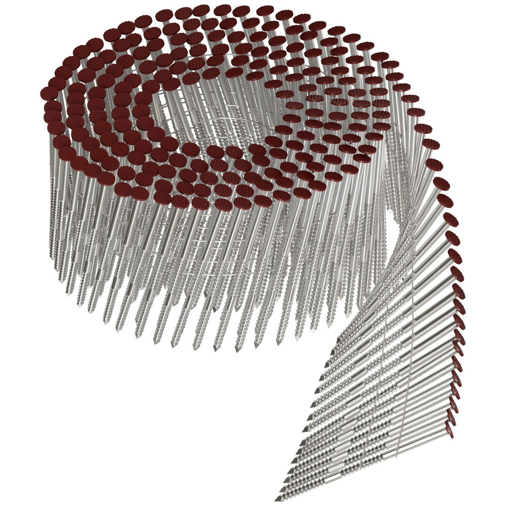 Simpson Strong-Tie S13A225CCR 15° Wire Coil, Painted Full Round Head, Ring-Shank Nail, 2-1/4-in. x .092-in. Type 304, Redwood, 3600-Pack