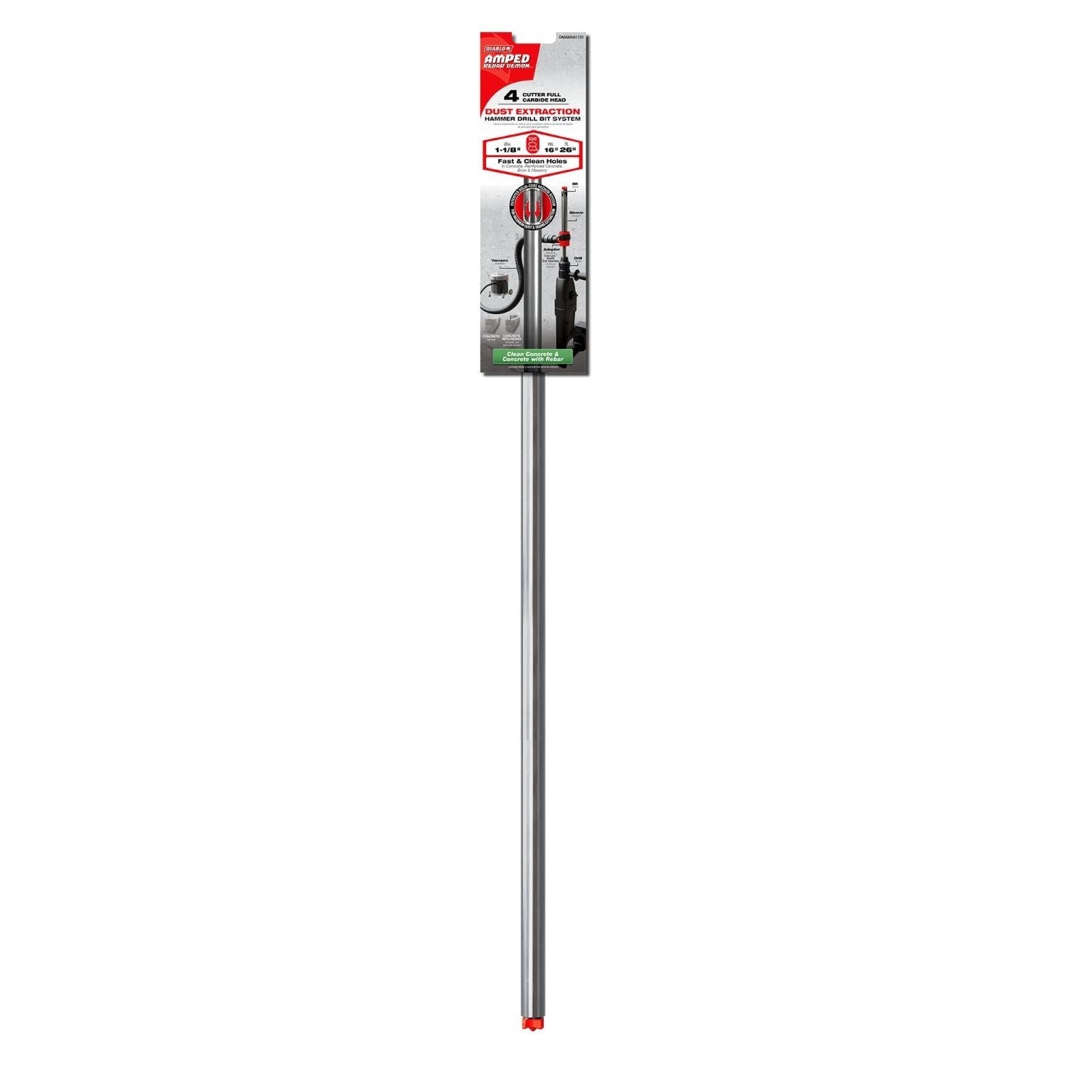 Diablo DMAMXA1720 1-1/8-in. x 16-in. x 26-in. AMPED Rebar Demon SDS-Max 4-Cutter Full Carbide Head Dust Extraction Hammer Drill Bit