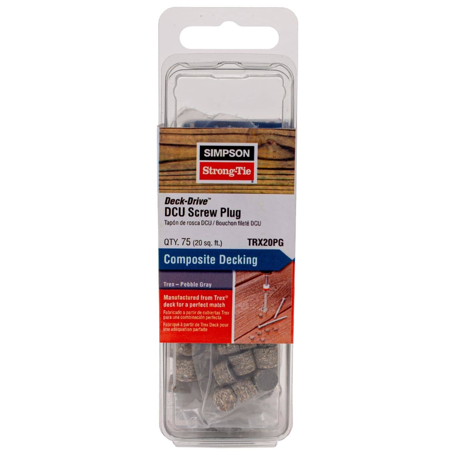 Simpson Strong-Tie TRX20PG Deck-Drive DCU Screw Plug, Trex Pebble Gray, 75-Pack