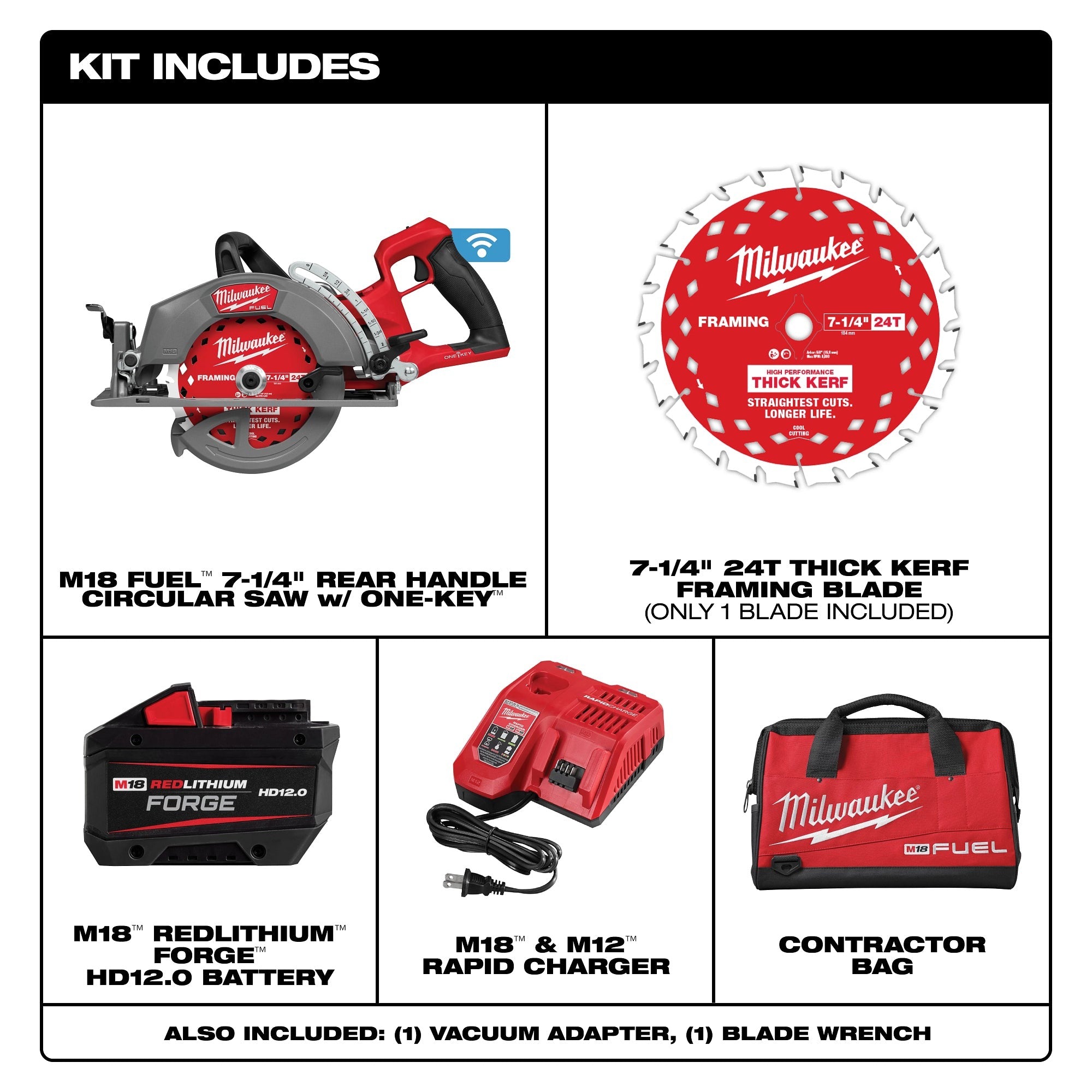 Milwaukee 2931-21HD M18 FUEL 7-1/4-in. ONE-KEY Rear Handle Circular Saw 12.0Ah Kit