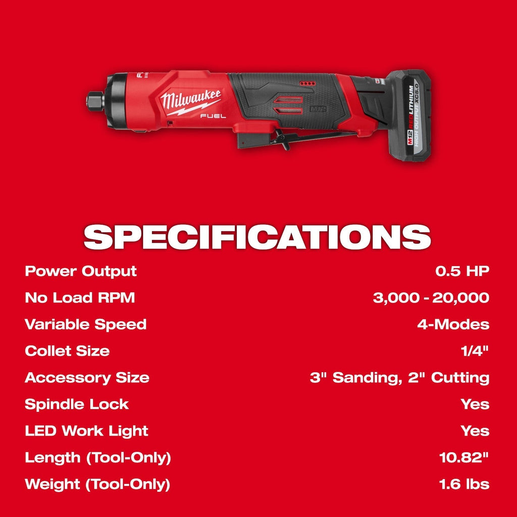Milwaukee M12 FUEL 1/4-in. Straight Die Grinder 2.5Ah Kit (3486-22)