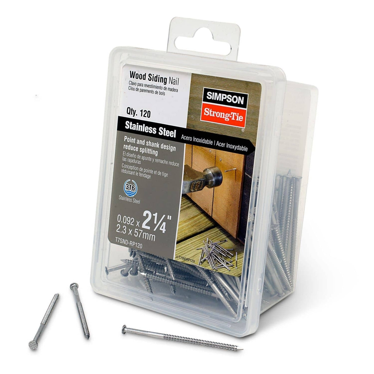 Simpson Strong-Tie T7SND-RP120 Wood Siding Nail, 2-1/4-in. x .092-in. Type 316 Stainless Steel, 120-Pack