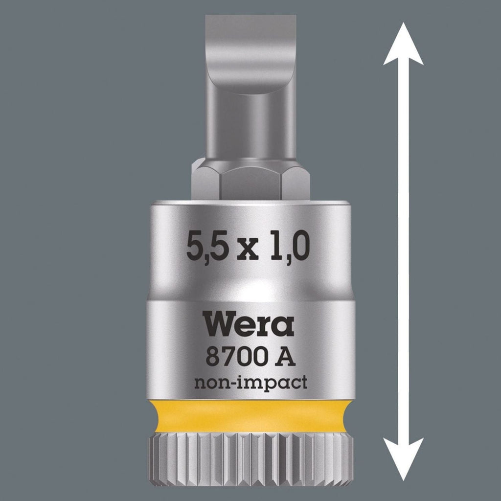 Wera 8700 A Fl Slotted Screws Zyklop Bit Socket, 1/4-in. Drive, 1.2x6.5x28-mm.