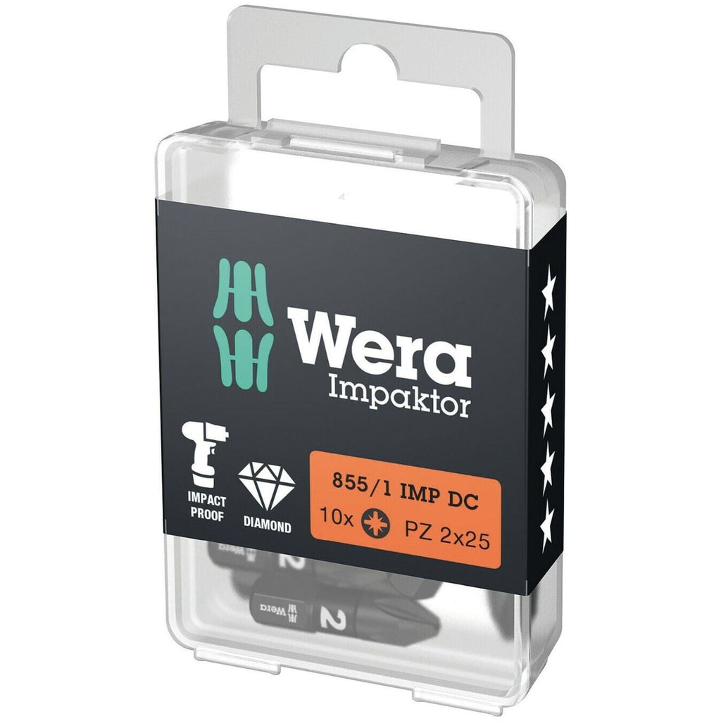 Wera 855/1 Imp Dc Pz Diy Impaktor Bit, Pz 2x25-mm., 10-Pieces