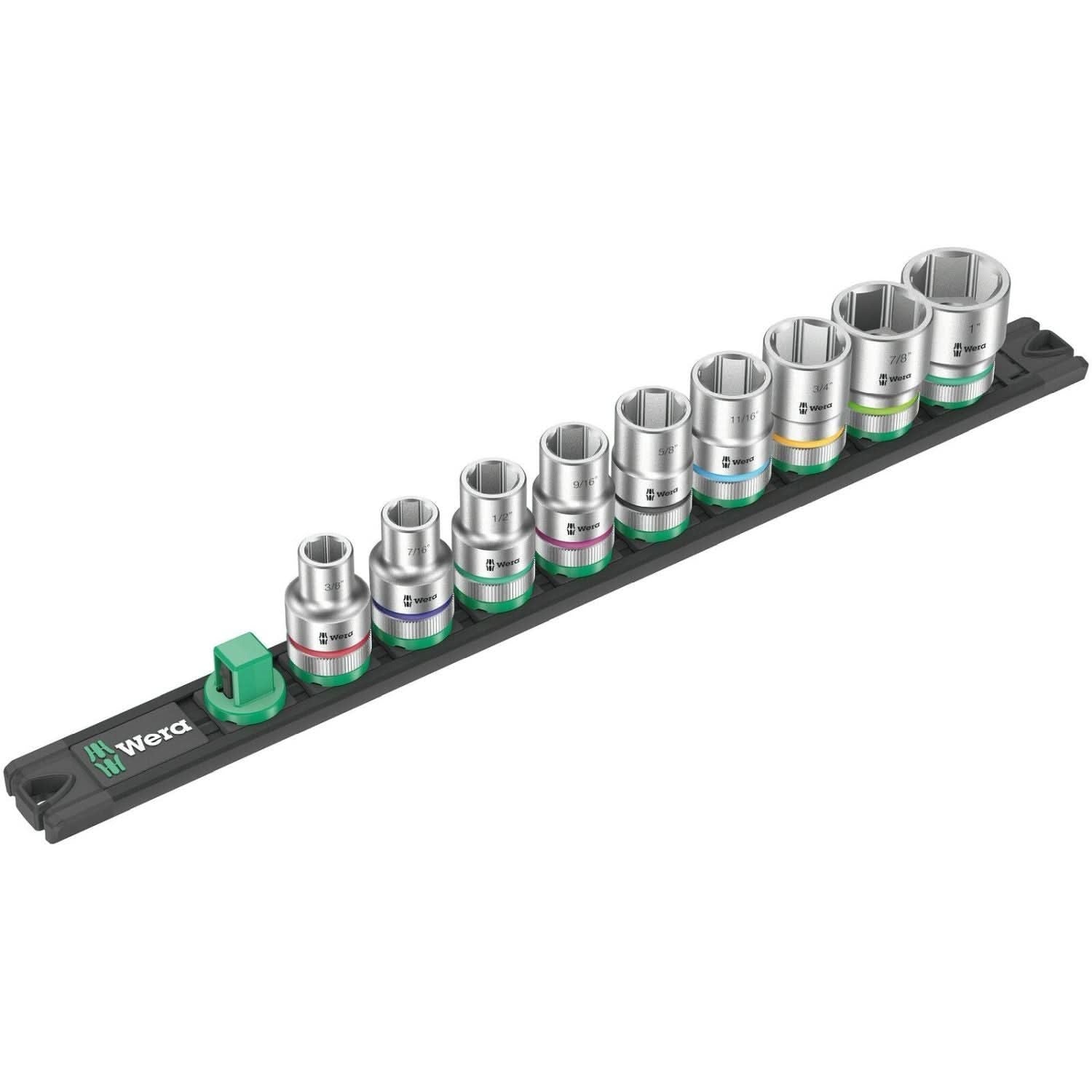 Wera Magnetic Socket Rail C Imperial 1 Zyklop Socket Set, 1/2-in. Drive, Imperial, 9-Pieces